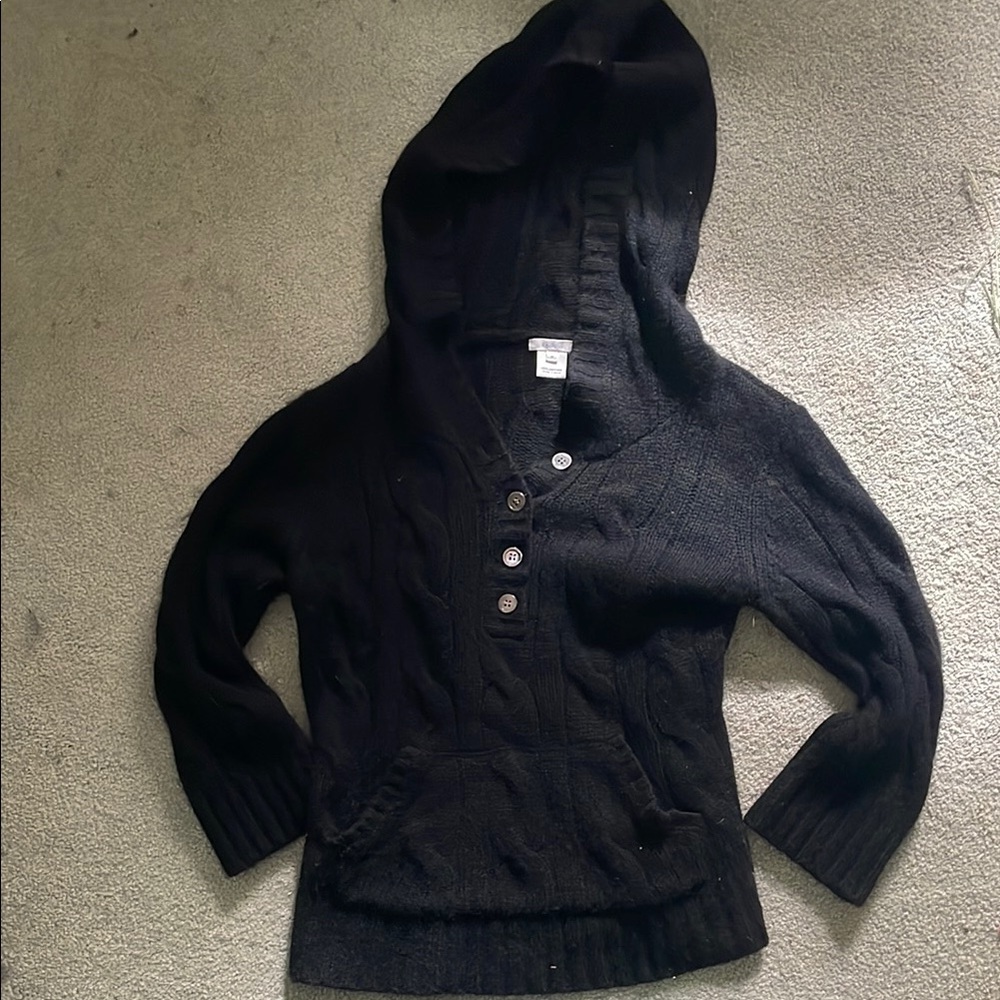 Women's Black Hooded cashmere Sweater Y2K M